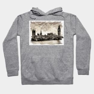 London, England Vintage Watercolor Travel Souvenir Fine Art Hoodie